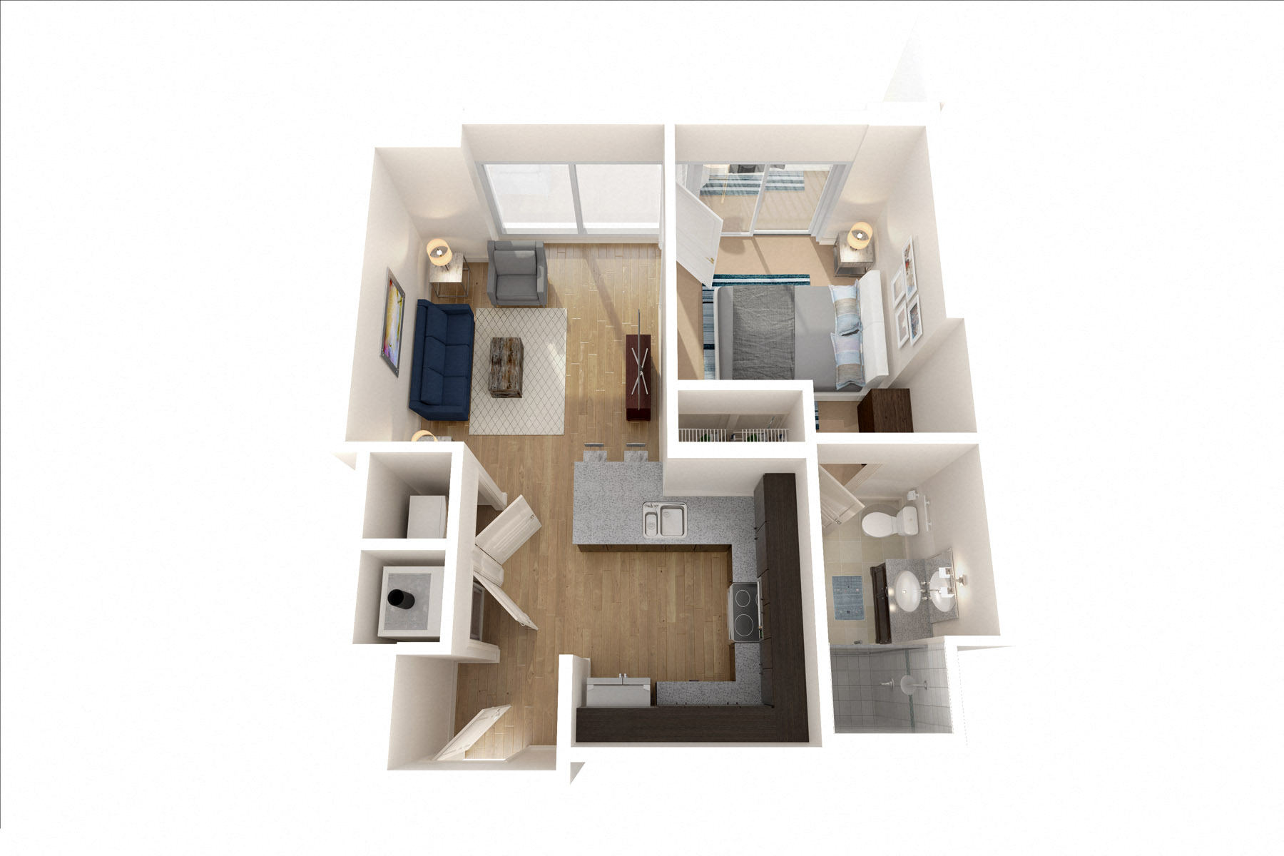 Floor plan for 1 bed, 1 bath, 593 sqft